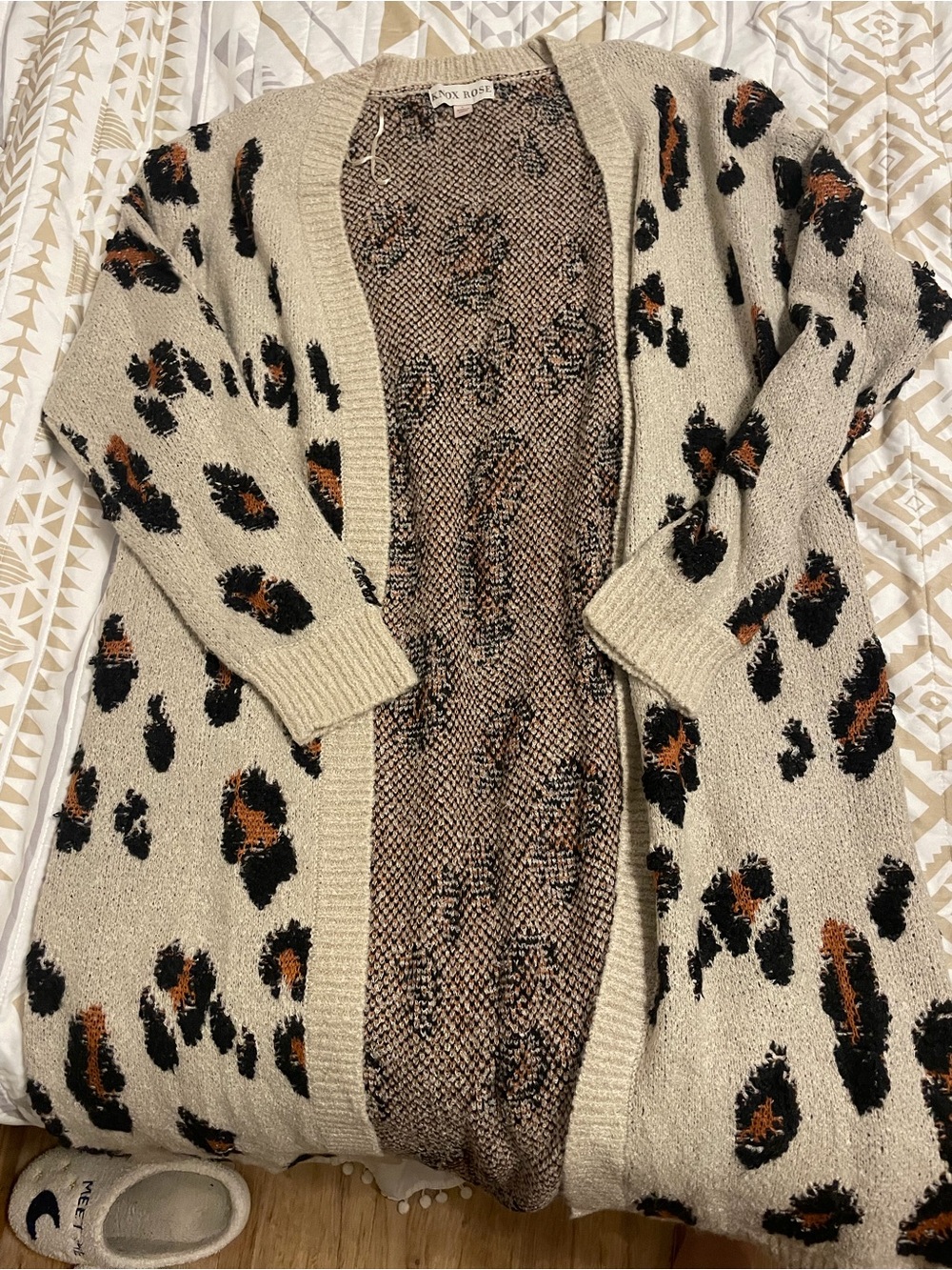 Knox Rose Beige Open Leopard Cardigan with Black & Brown Spots